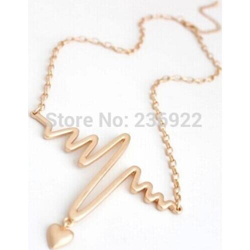 ZRM 20pcs/lot Wholesale Fashion Jewelry Heart Beat Pendant Necklace Heartbeat Statement Necklace