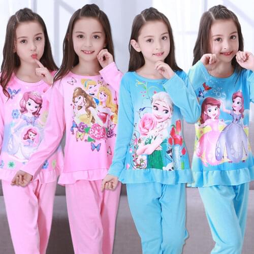 Girls Pajamas Anna Elsa Clothing Sets Kids Long Sleeve Cartoon Home Clothes Girl Sleepwear Suit Children Clothing Girl Nightgown