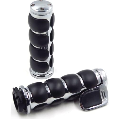 Aftermarket free shipping 1 Pair Motorcycle Chrome Rubber Billet Aluminum Hand Grips 1" 25mm For Harley Davidson Softail Fat Boy