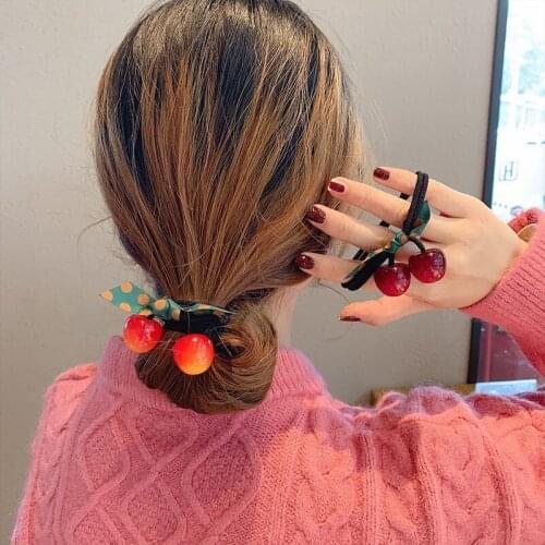 Korean Cute Bow Candy Cherry Hair Rubber Band Sweet Hair Tie Rope For Women Girl Trendy Elastic Ponytail Holder Hair Accessories