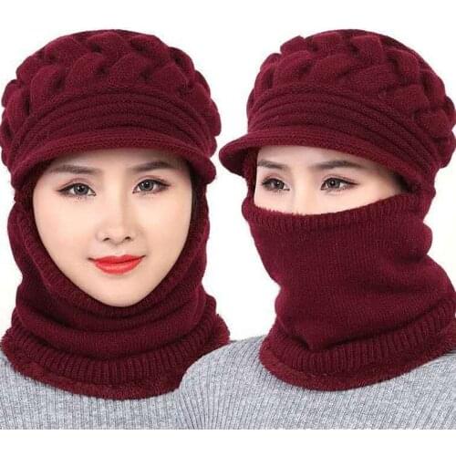 Mother Autumn Winter Knitted Beanie Hat With Velvet Thickening Keep Warm Middle Aged Elderly Leisure Cycling Bubble Cold Cap C40