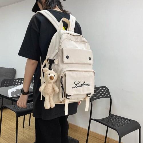 Student School Bag Cute for Teenage Girls Backpack Doll Pendant Preppy Style Women Book Bag College Backpack Nylon New Bagpack