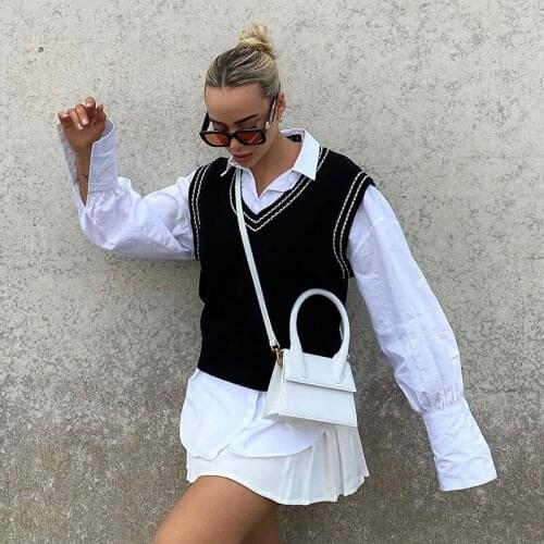 Sweaters Casual Loose Preppy Style Pullover Vest Knitwear Autumn Tank Tops Sweater Streetwear Woman Short Sleeve