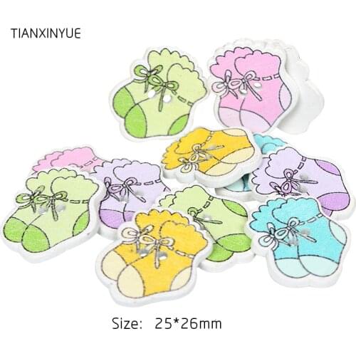 TIANXINYUE 25x26mm Random Color Shoes Button Painted Baby Wooden Buttons For Scrapbooking DIY Clothing Accessories