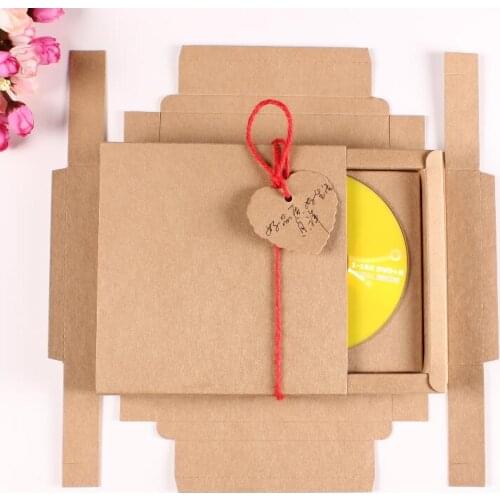 Natural color Kraft CD Paper Case Bag,Blank/Red Heart Kraft Envelopes Kraft Paper Gift Drawer Box Party Favor CD/DVD Gift Box