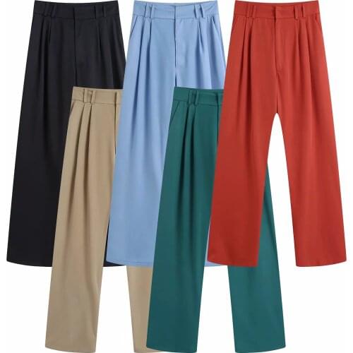Za Womens Summer Wide Leg High Waist Solid Color Suit Pants Fashion Women Casual Pants Floor Pants