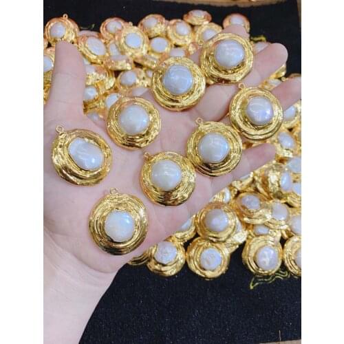 Jewelry Beads Jewelry Finding Pearl Pendant For Jewelry DIY Making Pendant Gold Plated Round 5pcs