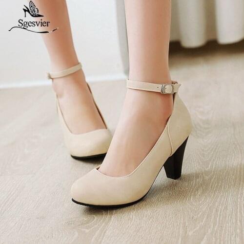 Sgesvier 2020 big size 48 women pumps round toe buckle spring summer single shoes high heel dress shoes ladies office shoes