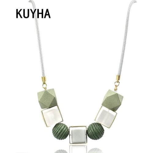 Multicolor Wood Necklaces For Women Long Wooden Beads Pendant Choker 3 Types Beaded Handmade Statement Jewelry