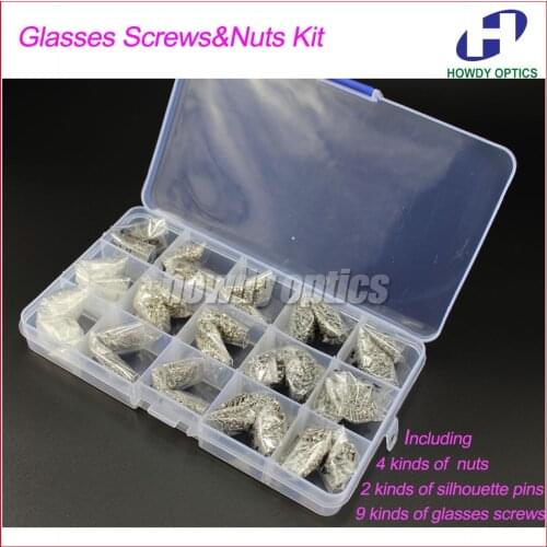 15 Kinds of Glasses Screws Kit Eyeglass Metal Nuts Plastic Rimless Frame Silhouette Pins Set