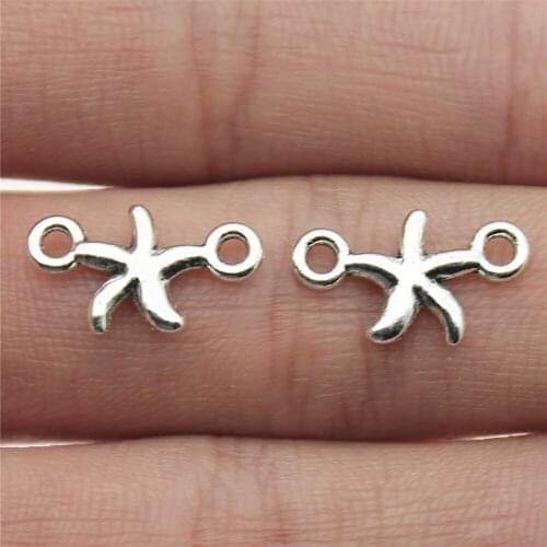 20pcs Charms Starfish Connector Antique Silver Color Tone 10x16mm Metal Jewelry Findings DIY Accessories