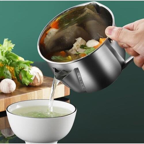 304 Stainless Steel Strainer Bowl Grease Oiler Filter Fat Kitchen Soup Metal Separator For Home Gravy Cooking Oil Tool Mult T1C4
