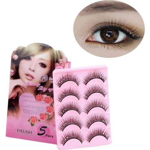 5Pairs Shiny Rhinestone False Eyelashes Thick Long Cross Stage Fake Eye Lashes