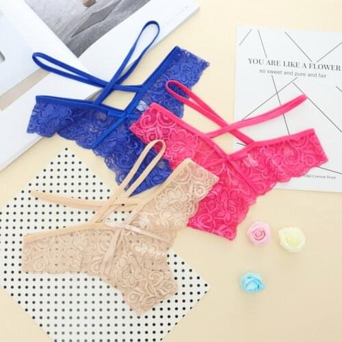 5pcs/lot lace women thong spaghetti strips crosses hollow out lace women g-string flower embroidery young female panties 6801nP5
