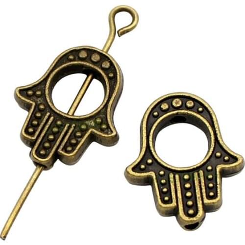 70PCS-Antique Bronze Plated Hamsa Hand Spacer Beads Charms 15x13mm