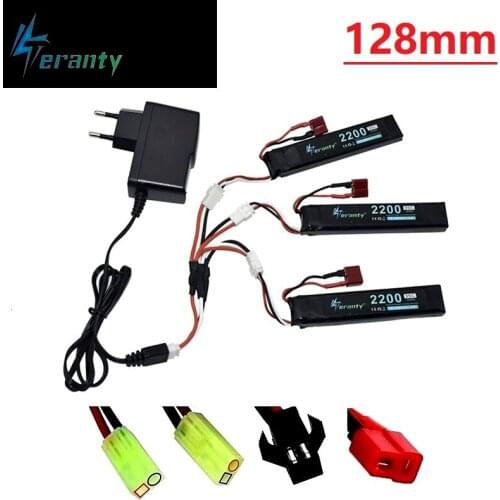 Upgrade Power 7.4V 2200mAh 35C Lipo Battery + Charger for AKKU Mini Airsoft BB Air Pistol Electric Toys Gun Parts M4A1/AK #128mm