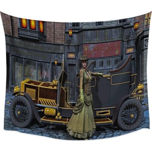 Car Woman Retro Noble Wall Tapestry Cover Beach Towel Picnic Yoga Mat Home Decoration