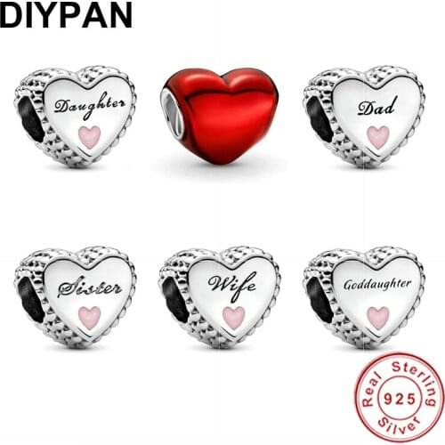 925 Sterling Silver Heart Charm Beads Fit Pandora Original Bracelet Charm Silver 925 Pendant Beads Bangle DIY Jewelry Berloque