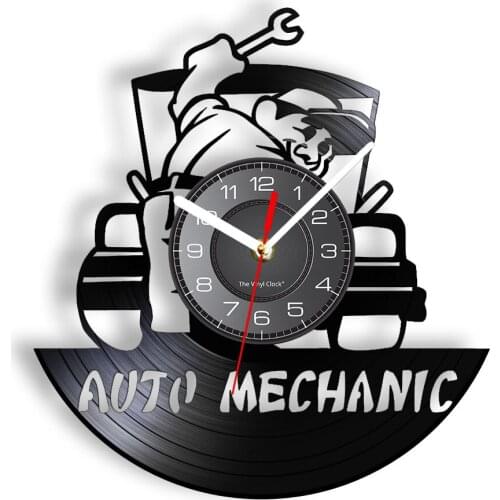 Auto Mechanic Vinyl Album Record Clock Garage Sign Vintage Clock Wall Watch Auto Repair Service Shop Decor Car Enthusiast Gift
