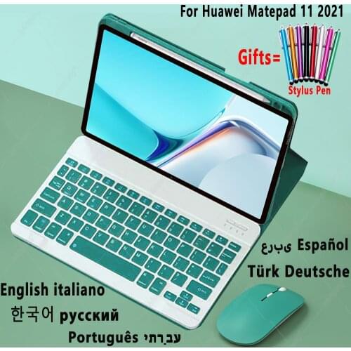 Keyboard Case with Mouse for Huawei Matepad 11 2021 Soft Cover Pen Slot Russian Spanish Arabic Hebrew Korean Portuguese Keyboard