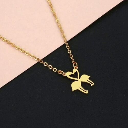 Cxwind Stainless Steel Love Flamingo Necklace Tropical Bird Couple Necklaces Collars Exotic Kid Charm Pendant Jewelry Party Gift