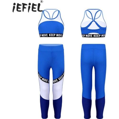 Kids Girls Clothes Sets Letter Sleeveless Sport Tanks Crop Top with Pants Leggings Workout Dancewear Gymnastics Ballet Outfit