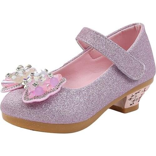 Children Princess Shoes for Girls Evening Party Shoes High Heel Glitter Shiny Rhinestone Catwalk Show Dress Shoes Girl D11171