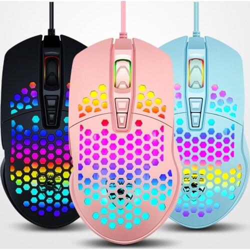 V9 Ergonomic 4000DPI USB Mouse Wired Hollow-out RGB Cool honeycomb rainbow Print Light Gaming Mouse Mice for PC