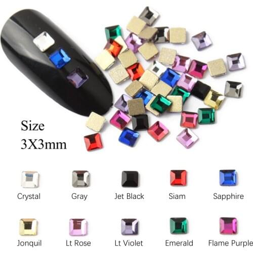 Hot sale 3x3mm Square Nail Rhinestone 30/100pcs Flatback Crystal Stones DIY Decorations Manicure Diamond For Nail Rhinestone