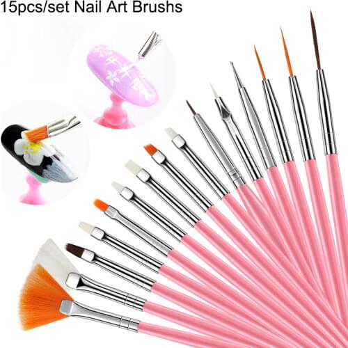 Hot Nail Brushes 15pcs/set Professional Nail Art UV Gel Painting Drawing Liner Pens,DIY Design Nail Decoration Tools