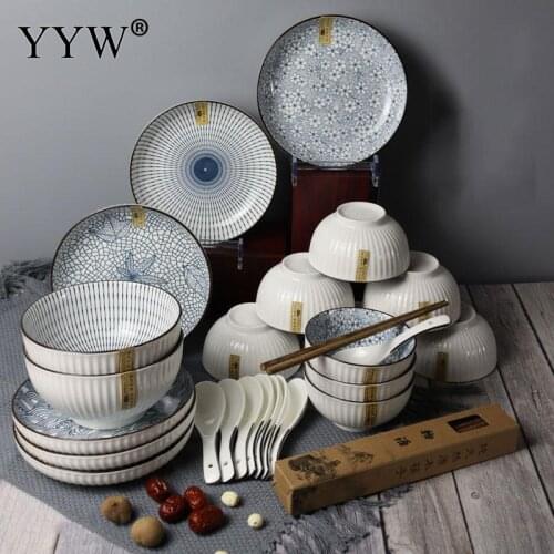 Ceramic Tableware Combination Set Japanese Tableware Jingdezhen Eating Bowl Household Vintage Dish Set Kitchen Accessories