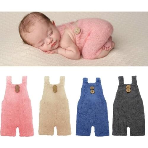 Newborn Photography Props Soft Mohair Baby Boy Girls Costume Handmade Knit Buttons Romper Outfit Baby Photo Props Accessories