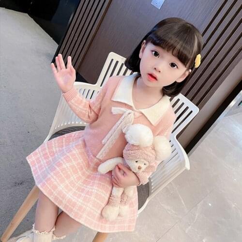 Girls Clothes Plaid Pattern Girls Clothing Sweatshirt + Skirt Costume For Girl Autumn Tracksuits For Children