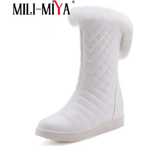 MILI-MIYA High Female Winter Warm Snow Boots Top Quality Mid-Calf Warm Fur Round Toe Waterproof Wedges Handmade For Women