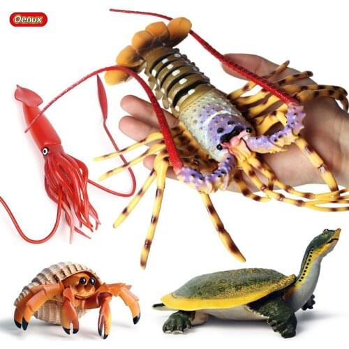 Oenux Animal Model Sea Life World Simulation Big Lobster Crab Turtle Fish Action Figures Toy Ocean Plastic Collection Kid Toy