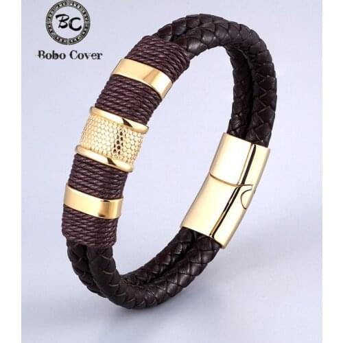 Fashion Black Braid Genuine Leather Bracelet Stainless Steel Magnetic Clasp Bracelet Men Women Charm Bangle Male Luxury Jewelry