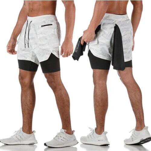 2020 Summer Mens Running Shorts Male double-deck Sports Quick Drying 2 in 1 Sports Shorts Jogging Gym Men Breathable Shorts
