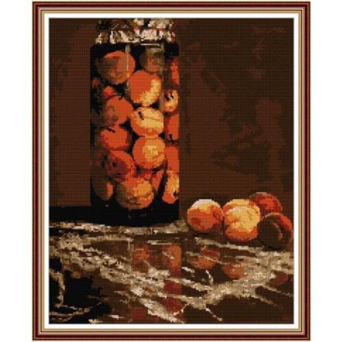 Joy Sunday Cross Stitch Kit Monet-Jar of Peaches Embroidery Stamped 11CT 14CT Print Counted Fabric Handmade Needlework Decor Set