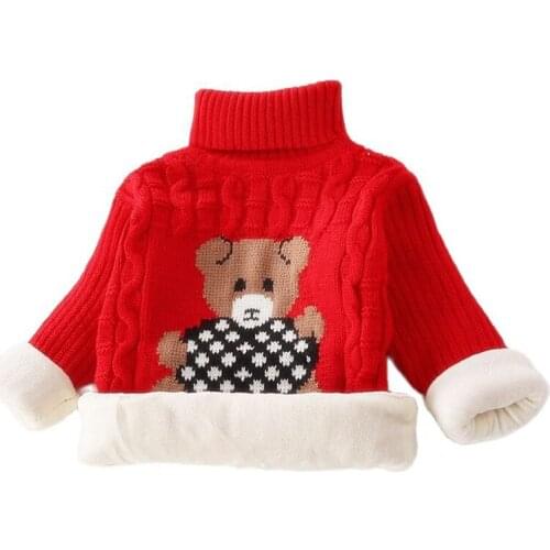 New Winter Sweater for Boys Girl Baby Christmas Knitted Cartoon Bear 2021Autumn Children Pullovers Warm Thick Plush Sweater 2-7Y