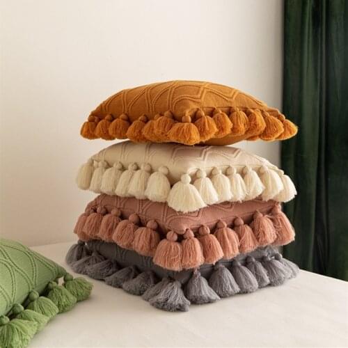 Biege Orange Grey Knitted Cushion Cover Solid Tassels Nordic Style Pillow Cover Home Decorative Sofa Bed Room Pillows 45*45cm