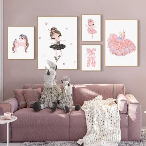 Pink Ballet Girl Canvas Poster Child Nursery Wall Art Painting Nordic Kid Baby Bedroom Decoration Print Pictures Home Decor