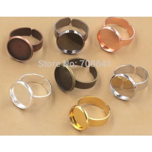 Blank Open Ring Settings with Round Curved Bezel Cameo Stone Cabochons Bases Rings DIY Jewelry Findings Multi-color Plated