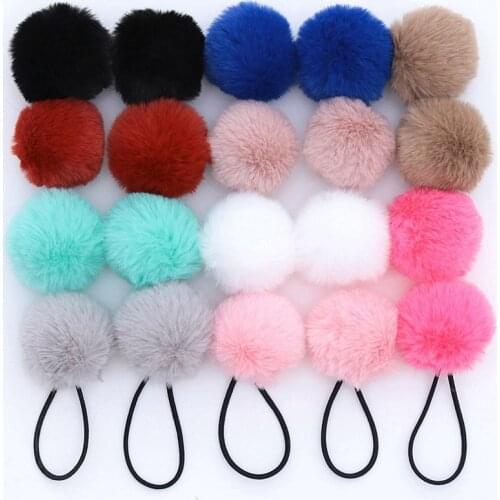 Fur Ball Elastic Girl Hair Rope Ponytail Holders Hair Ring Kids Hair Rope Elastic Lovely Plush Pompom Hair Tie Ponytail Holder