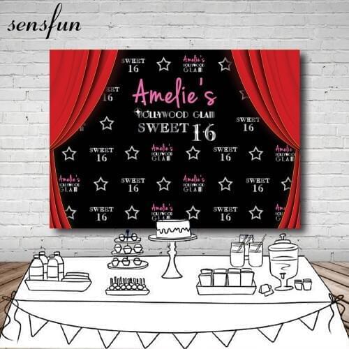 Sensfun Red Curtain Black Photography Backdrop Little Stars Birthday Party Sweet 16 Backgrounds For Photo Studio Custom 7x5FT