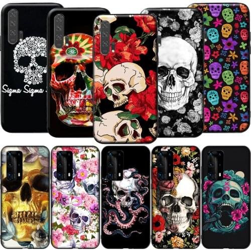 GX71 Floral Sugar Skull Silicone Case for Huawei P9 P10 P20 P30 P40 Y6 2018 Y7 Y9 Lite Pro Max Prime Mini
