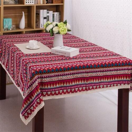 Retro Bohemian Ethnic Style Cotton Linen Tablecloth Home Party Decor Dinner Table Cloth Dust Cover