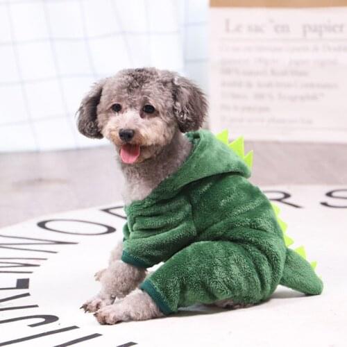 Funny Pet Cos Clothes Dinosaur Costumes Winter Warm Fleece Plush Pet Coat Small Dog Cat Kitten Hoodie Sweater Puppy Dog Clothing