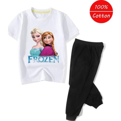 Disney Frozen Baby Girl Clothing Set Kids Tracksuit Printed T-shirt+Casual Pants 2PCS Children Cartoon Printing Clothes Suit