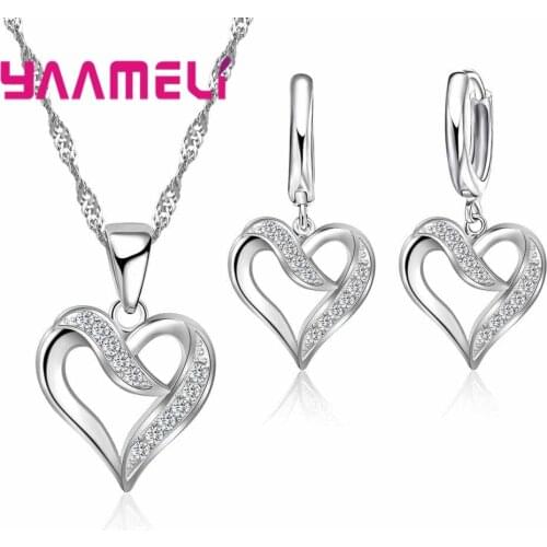 Stylish Sweet Hearts Earrings Necklace Jewelry Sets For Women Female Wedding Banquet 925 Sterling Silver Accessories