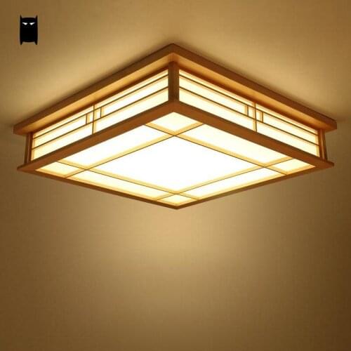 LED Wood Square Tatami Ceiling Light Fixture Japanese Korean Style Plafon Plafonier Lamp for Foyer Balcony Bedroom Living Room